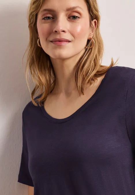 Basic Shirt met V-hals in effen kleur mystic purple