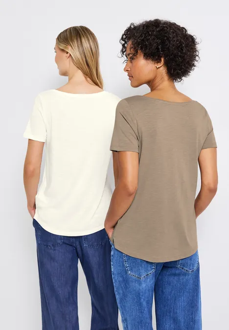 2er-Pack V-Neck T-Shirt off white/safari beige
