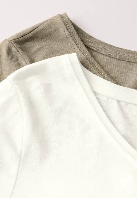 2er-Pack V-Neck T-Shirt off white/safari beige