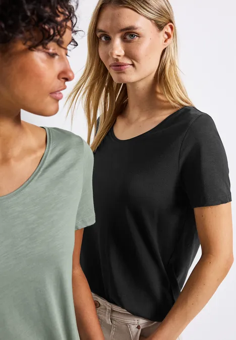 2er-Pack V-Neck T-Shirt black/dusty milky green