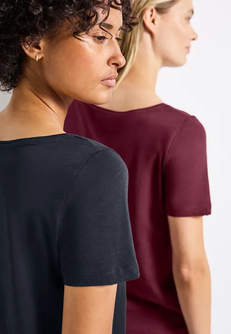 2er-Pack V-Neck T-Shirt deep blue/dark cherry red