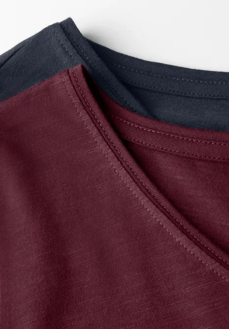 2er-Pack V-Neck T-Shirt deep blue/dark cherry red