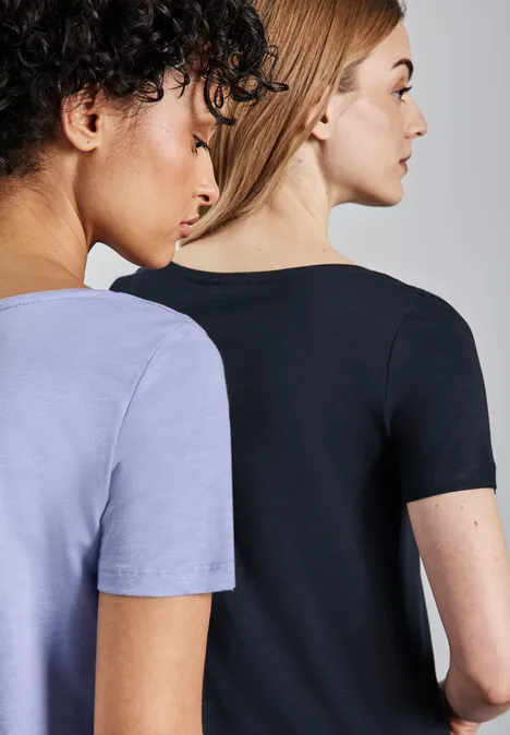 2er-Pack V-Neck T-Shirt deep blue/viola lilac