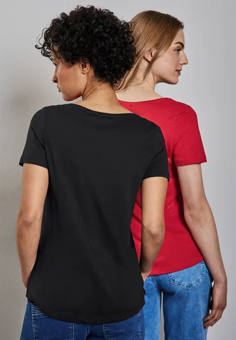2er-Pack V-Neck T-Shirt black/glory red