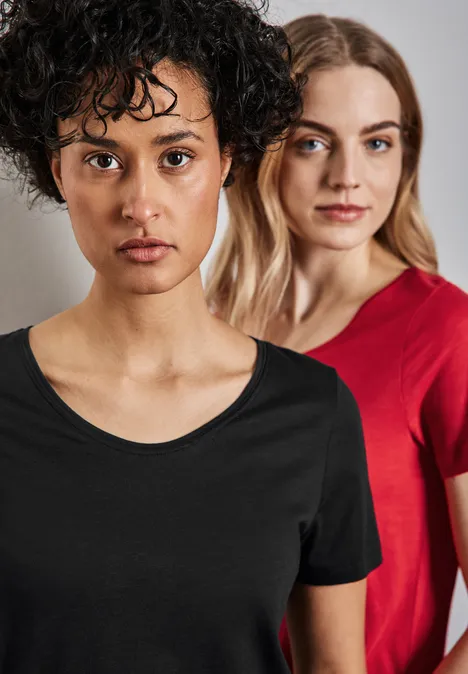 2er-Pack V-Neck T-Shirt black/glory red