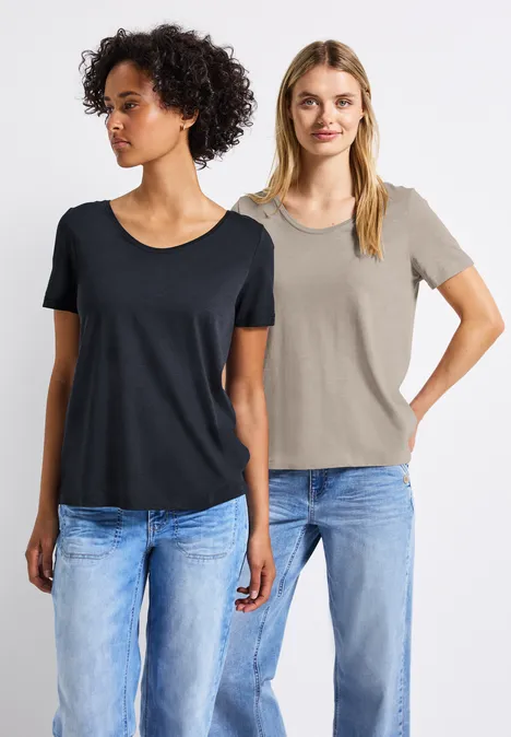 2er-Pack V-Neck T-Shirt deepwater blue/morning beige