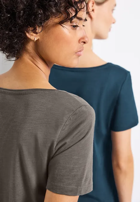 2er-Pack V-Neck T-Shirt tide blue/nomad brown