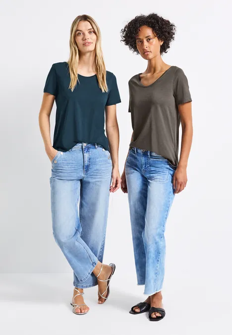 2er-Pack V-Neck T-Shirt tide blue/nomad brown