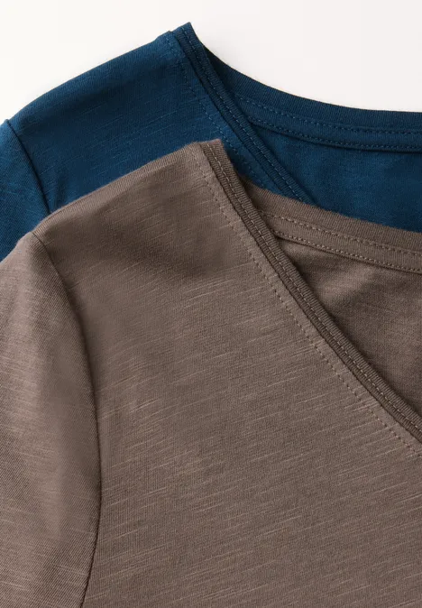 2er-Pack V-Neck T-Shirt tide blue/nomad brown