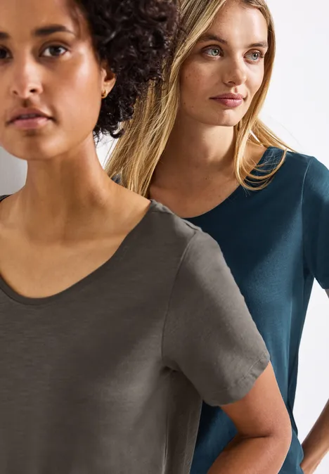 2er-Pack V-Neck T-Shirt tide blue/nomad brown