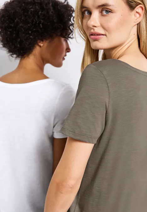 2er-Pack V-Neck T-Shirt white/dark tumbled beige
