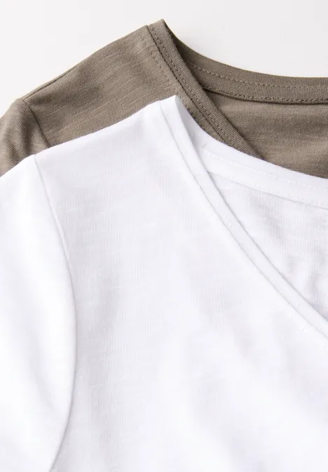 2er-Pack V-Neck T-Shirt white/dark tumbled beige