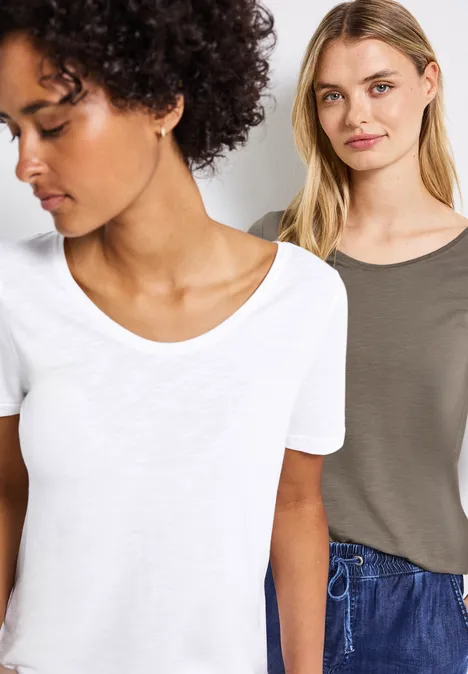 2er-Pack V-Neck T-Shirt white/dark tumbled beige