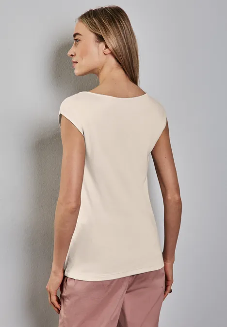 Shirt met boothals smooth sand beige