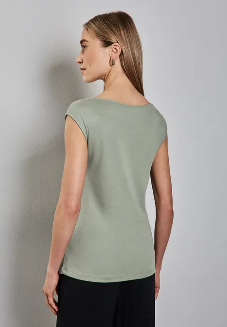Shirt met boothals dusty milky green