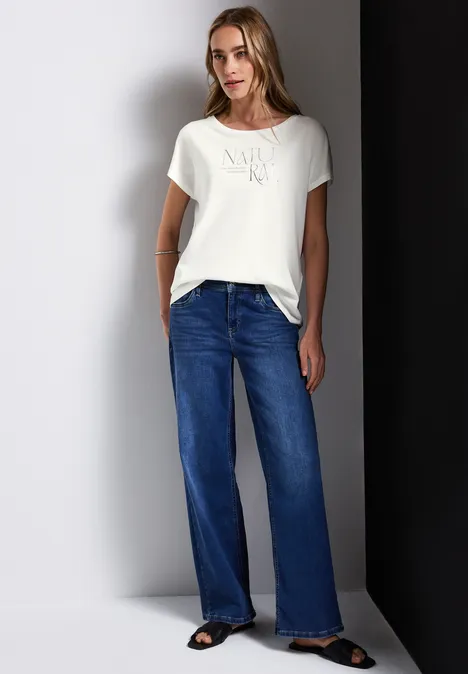 Shirt mit Glitzer-Wording off white