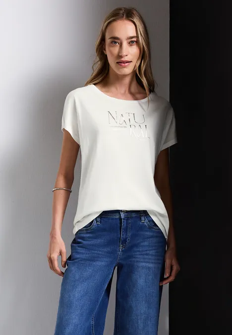 Shirt mit Glitzer-Wording off white