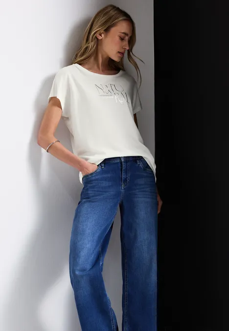 Shirt mit Glitzer-Wording off white