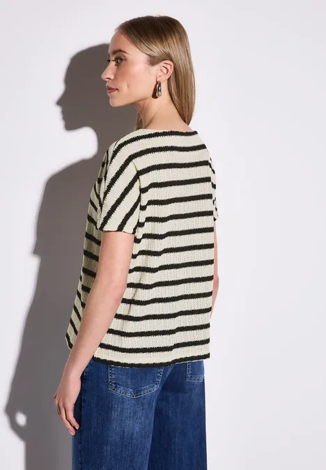 Gestreiftes Strukturshirt Black