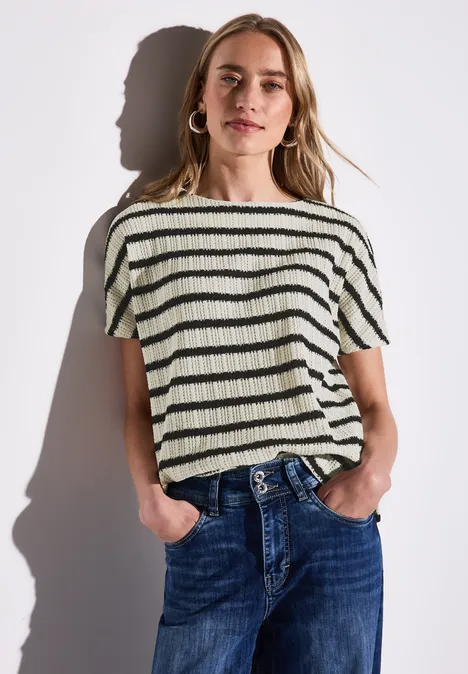 Gestreiftes Strukturshirt Black