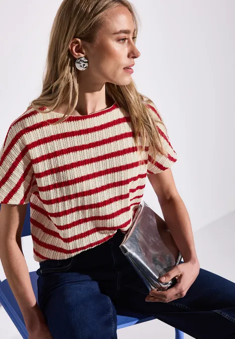 Gestreiftes Strukturshirt glory red