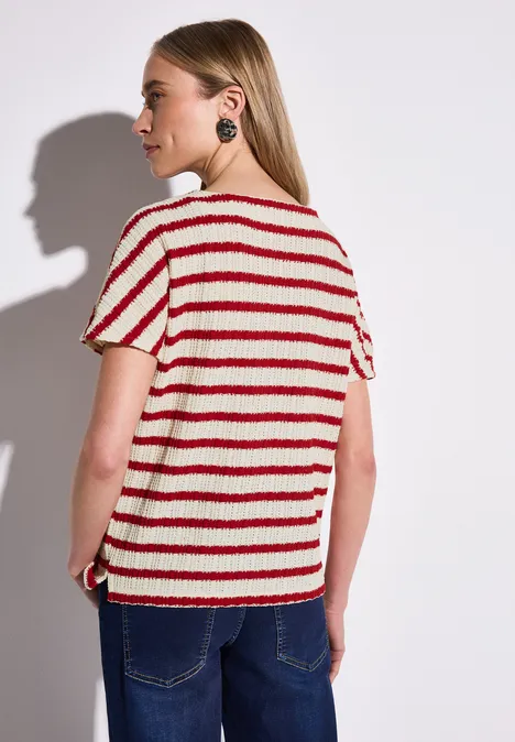 Gestreiftes Strukturshirt glory red