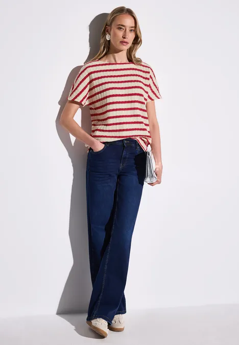 Gestreiftes Strukturshirt glory red