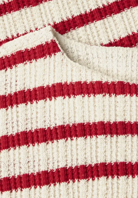 Gestreiftes Strukturshirt glory red