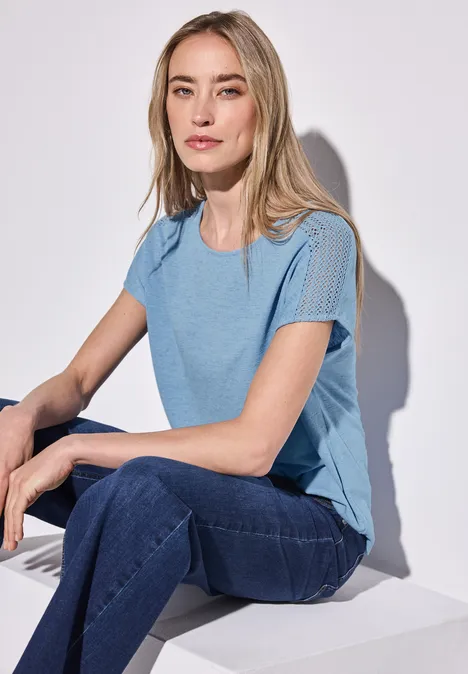 Shirt mit Spitzendetail serenity blue