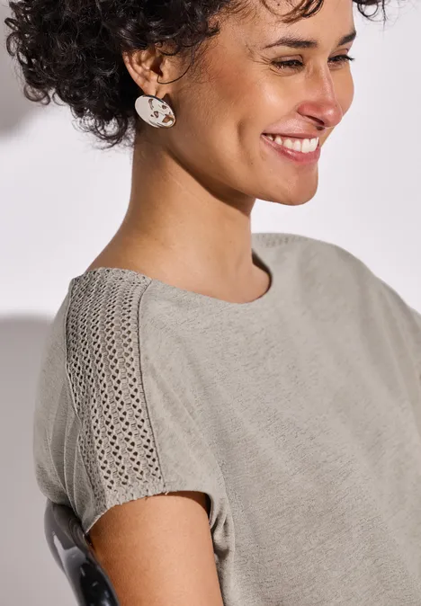 Shirt mit Spitzendetail moonstone sand