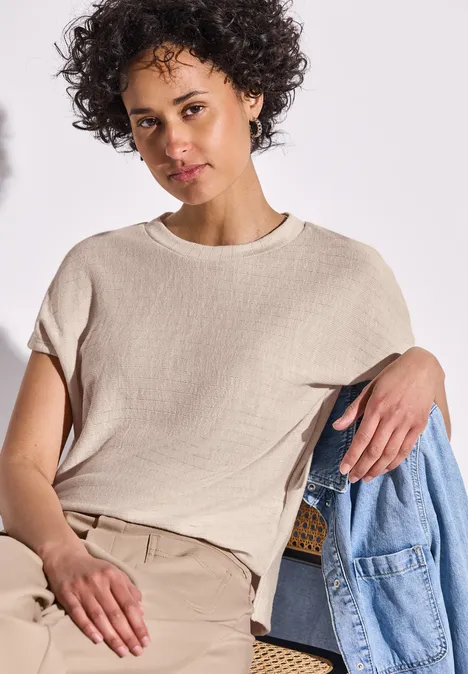 Shirt mit Streifenstruktur moonstone sand