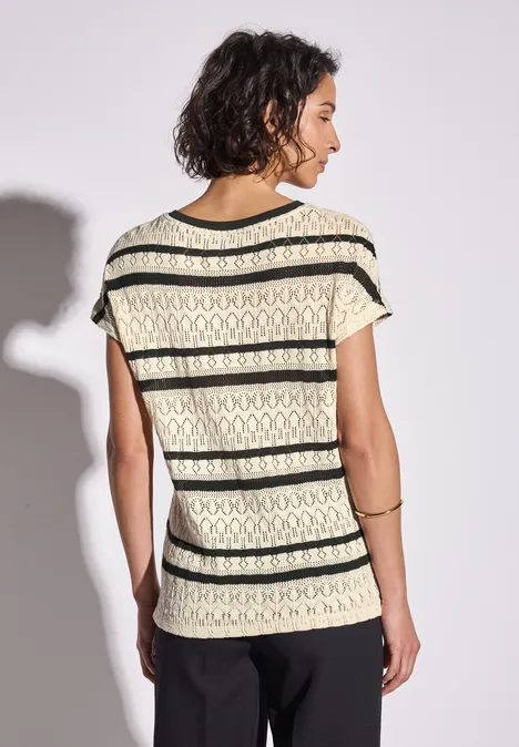 Ajour Shirt mit Streifen pearl beige