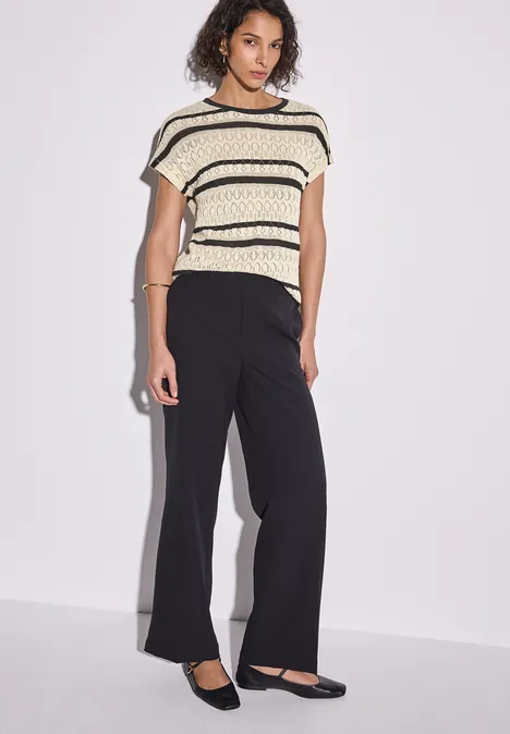 Ajour Shirt mit Streifen pearl beige
