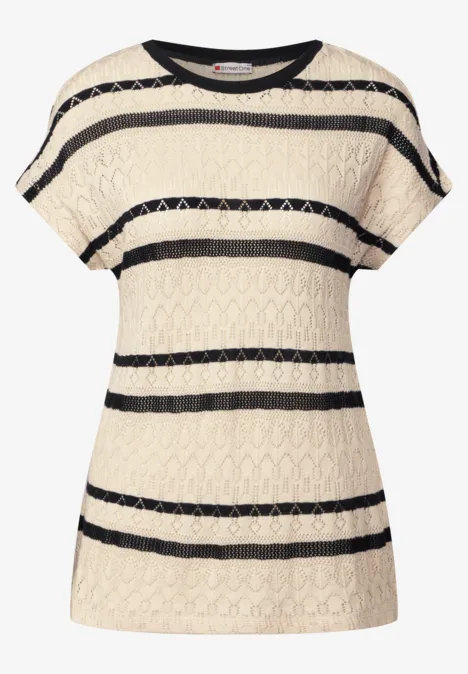 Ajour Shirt mit Streifen pearl beige