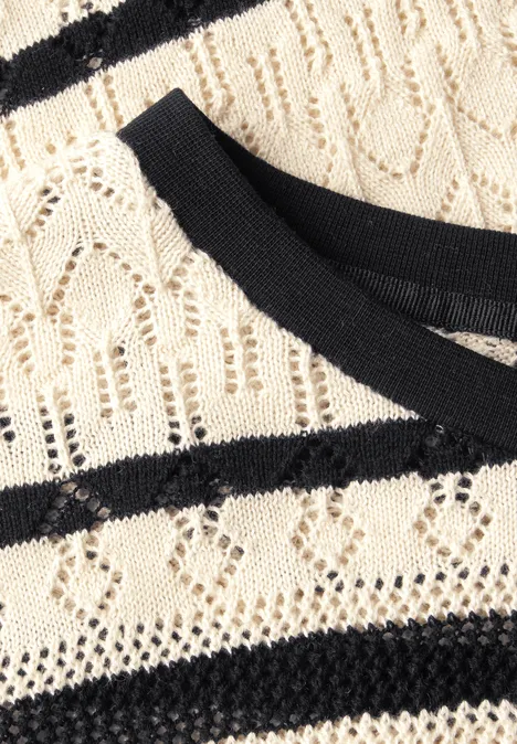 Ajour Shirt mit Streifen pearl beige