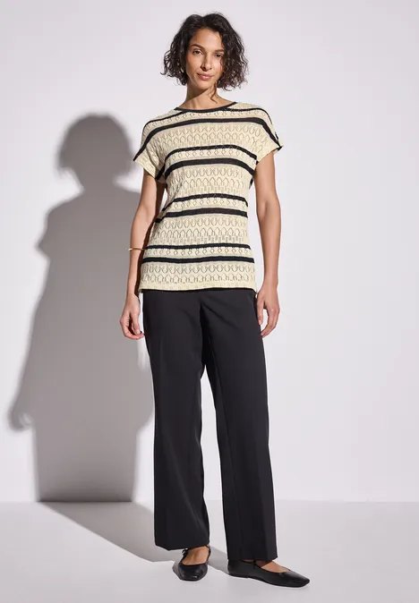 Ajour Shirt mit Streifen pearl beige
