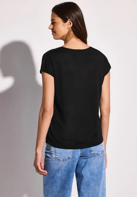 Leinen-Look Wording Shirt Black