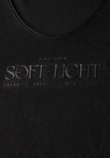 Leinen-Look Wording Shirt Black
