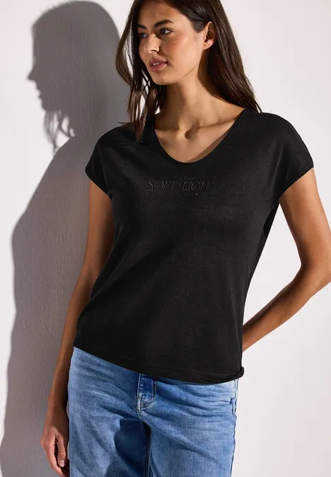 Leinen-Look Wording Shirt Black