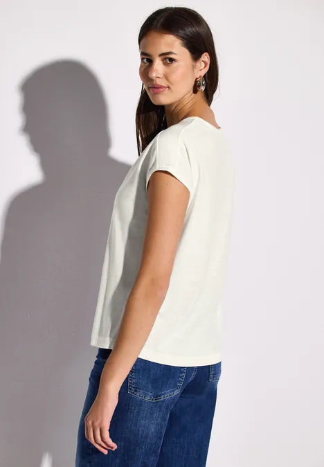 Leinen-Look Wording Shirt off white