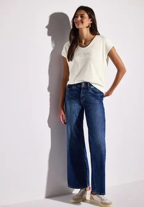 Leinen-Look Wording Shirt off white