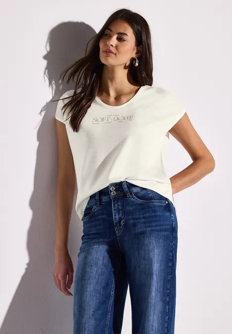Leinen-Look Wording Shirt off white