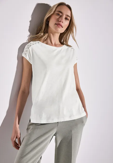 T-shirt avec détail en dentelle off white