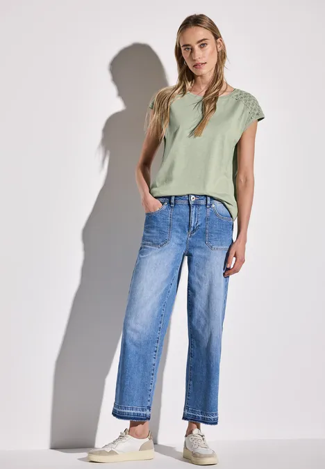 Shirt mit Spitzendetail soft moss green