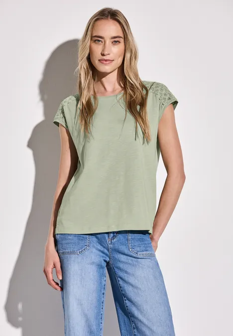 Shirt mit Spitzendetail soft moss green