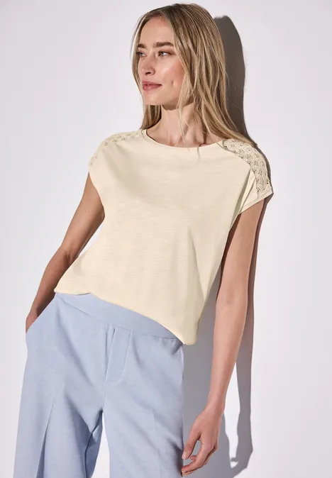 Shirt mit Spitzendetail moonstone sand