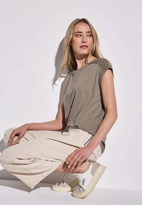 Shirt mit Spitzendetail stone brown