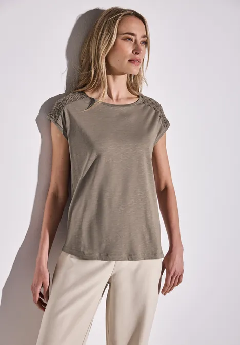 Shirt mit Spitzendetail stone brown