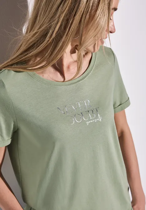 Shirt met print aan de voorkant soft moss green