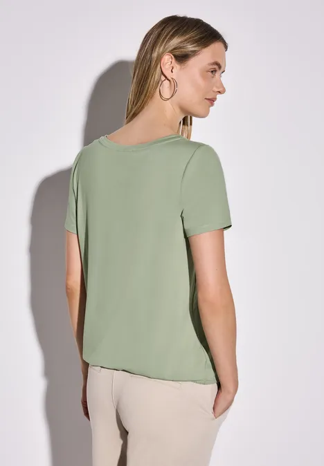 T-Shirt mit Wording Print soft moss green